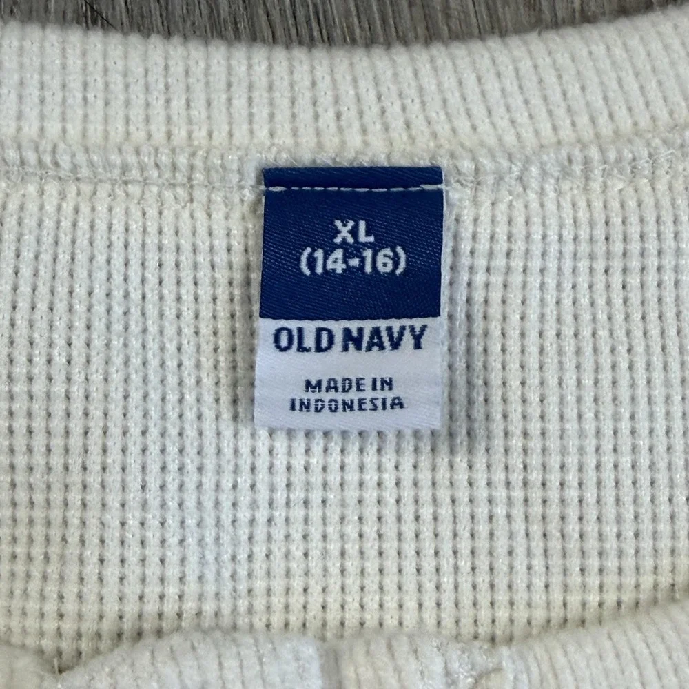 Old‎ Navy Thermal Shirt Kids XL 14-16 White Waffle Knit Henley Long Sleeve
